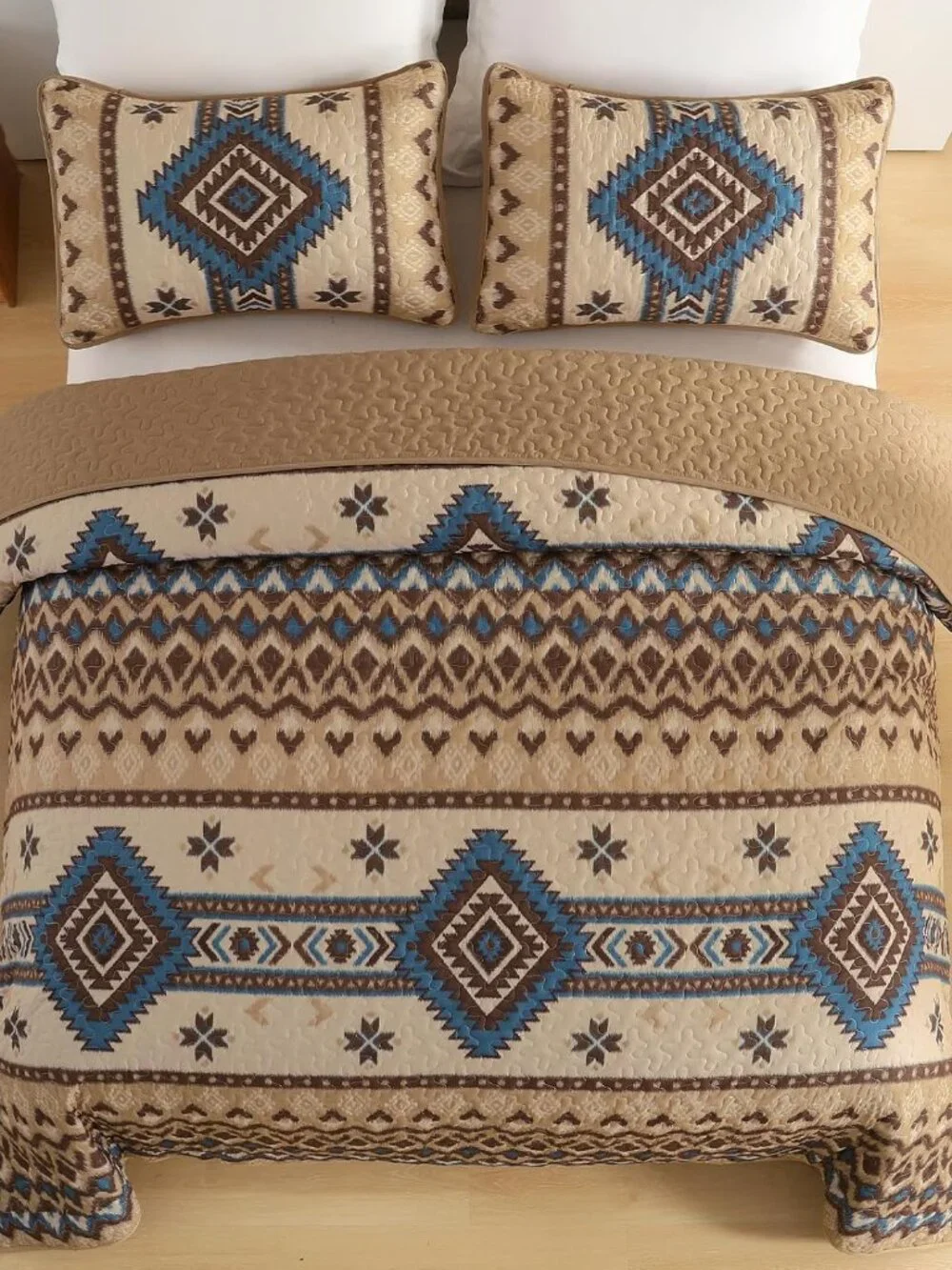 Brown Aztec Boho Quilt Set – 3pc Southwestern Bedspread